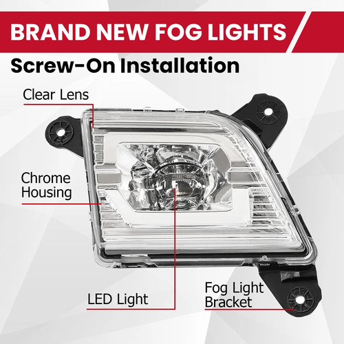 Solid Spare For 2019-2022 Chevy Silverado 1500 2500HD 3500HD LED Fog Lights Lamps Clear Lens