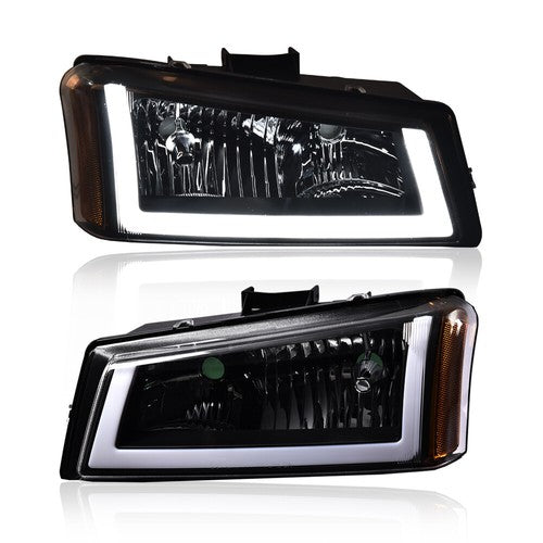 Solid Spare Fit For 2003-2007 Chevy Silverado Avalanche LED DRL Black/Amber Headlights