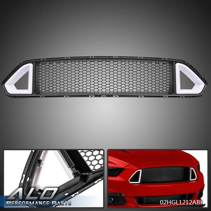 Solid Spare Fit For 2018-2021 Ford Mustang Front Bumper Honeycomb Grille W/LED DRL Light