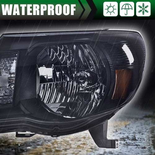 Solid Spare Fit For 05-11 Toyota Tacoma Amber Corner Black Headlights Left+Right Side