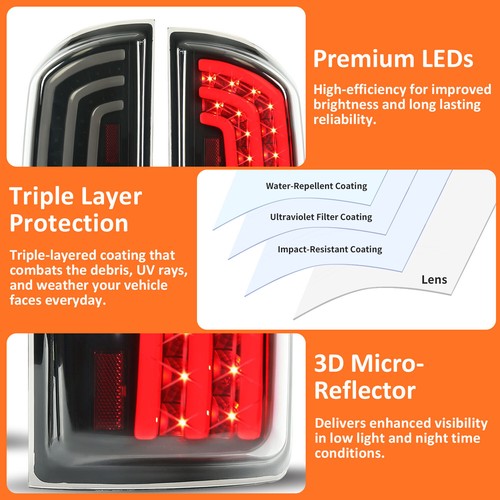 Solid Spare For 2007-2008 Dodge Ram 1500 2007-2009 Ram 2500/3500 Smoked LED Tail Lights Lamp