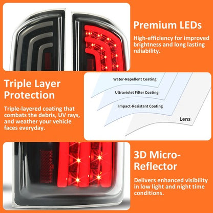 Solid Spare For 2007-2008 Dodge Ram 1500 2007-2009 Ram 2500/3500 Smoked LED Tail Lights Lamp