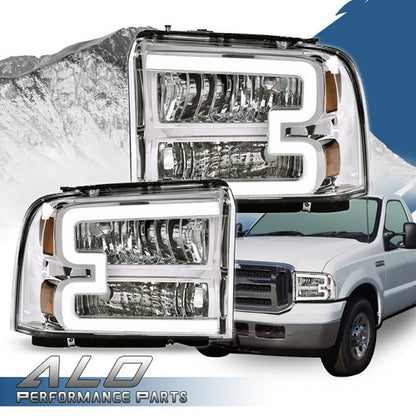 Solid Spare LED DRL Headlights For 2005-2007 Ford F250 F350 F450 F550 Super Duty LH+RH Pair