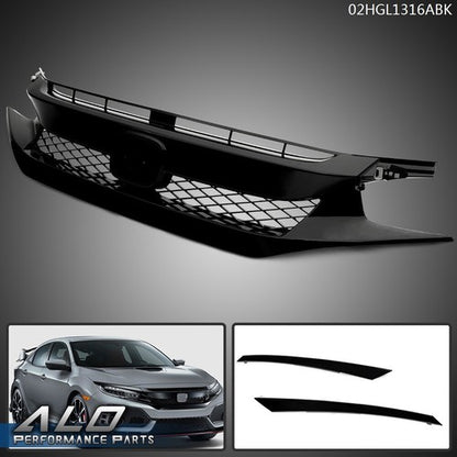 Solid Spare Fit For 16-21 Honda Civic 10th Gen Type R Style Front Bumper Hood Grille Black