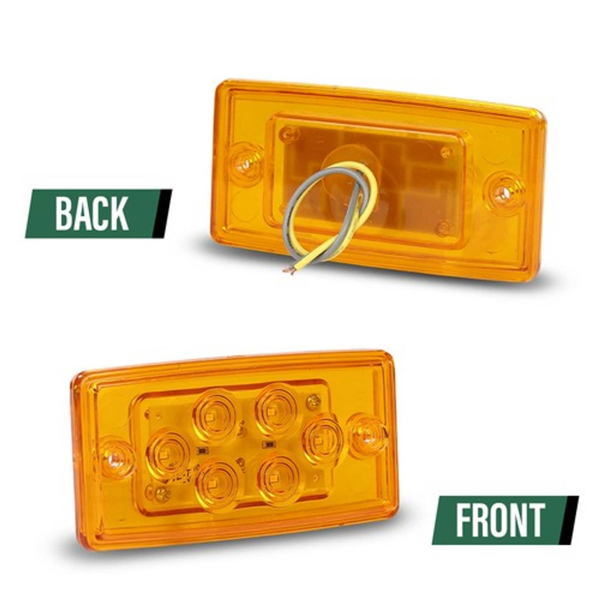 Solid Spare Rectangle Truck Roof Light with Gasket, 6 LED Waterproof Amber Cab Marker Lights