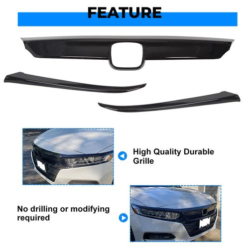 Solid Spare ABS Glossy Black Lip Front Grille Cover Moulding Trim For Honda Accord 2018-2020
