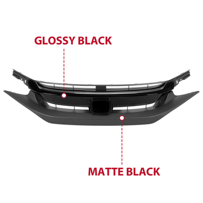 Fit 2019-21 Honda Civic Sedan Matte Mesh Front Bumper Glossy Black Grille Grill