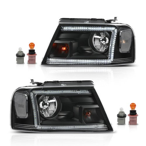 Solid Spare Fit For 2004-2008 Ford F150 Lincoln Mark LT LED DRL Headlights Assembly Black