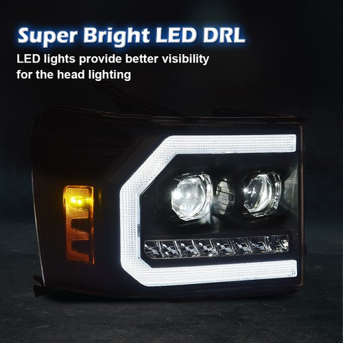 Solid Spare Fit For 07-13 GMC Sierra 1500 2500HD 3500HD LED DRL Projector Headlights