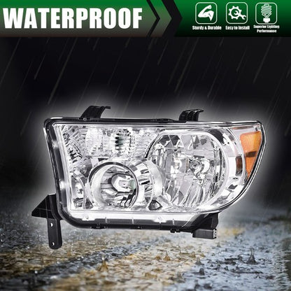 Solid Spare For 2007-2013 Toyota Tundra 2008-2017 Sequoia Chrome Headlights Assembly LH+RH