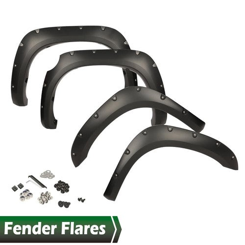 Solid Spare Black Fit For 2007-2013 Toyota Tundra Pocket Rivet Style Fender Flares 4pcs