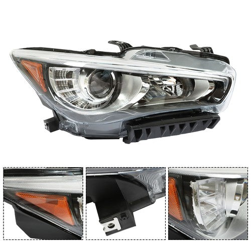 Solid Spare Clear Front Headlight Right/RH Fit For Infiniti Q50 2014-2017 LED w/o AFS Chrome