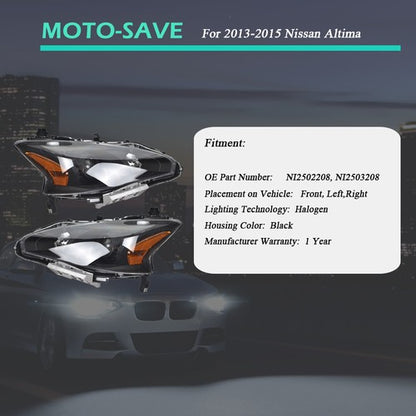 Solid Spare Black Headlights Housing Clear Left&Right Side For 2013-2015 Nissan Altima Sedan