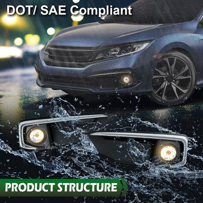 Solid Spare Fit For 2019-2020 Honda Civic Sedan Coupe Front Bumper Fog Lights+Switch+Bezels