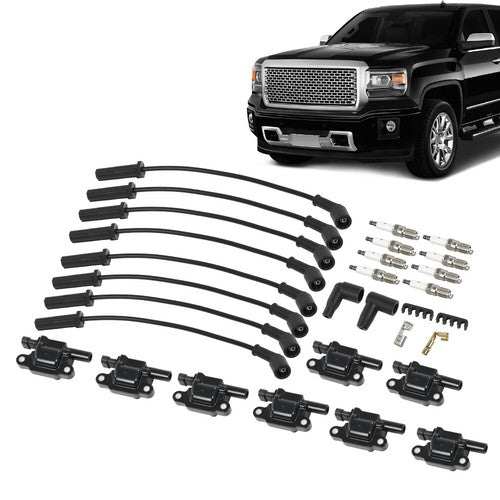 Solid Spare 8PCS Fit For Silverado 1500 Tahoe GMC Square Ignition Coil & Spark Plug & Wires