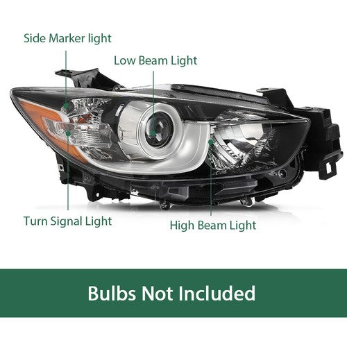 Solid Spare Pair Headlights Clear Lens Fit For 2013-2016 Mazda CX-5 Halogen Headlamps L+R