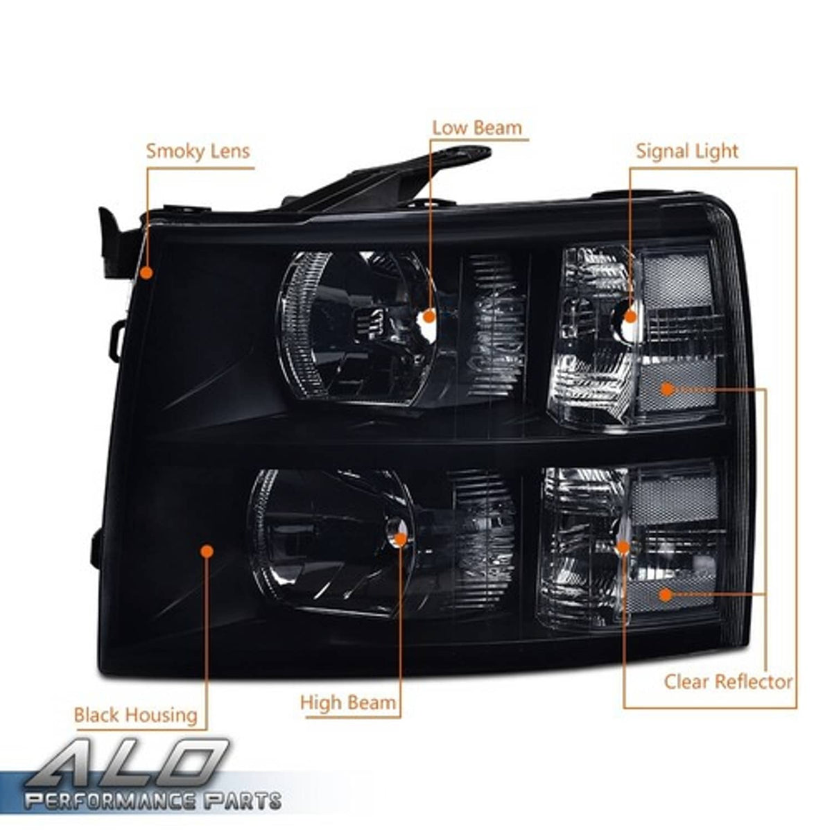 Solid Spare Fit For 07-13 Chevy Silverado 1500/2500/3500 Smoke Lens Black Housing Headlights