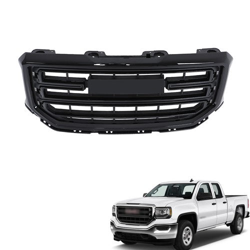 Solid Spare Fit For GMC Sierra 1500 2016 2017 2018 Gloss Black Plastic Front Bumper Grille