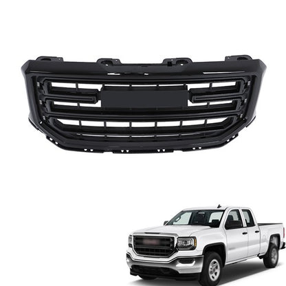 Solid Spare Fit For GMC Sierra 1500 2016 2017 2018 Gloss Black Plastic Front Bumper Grille