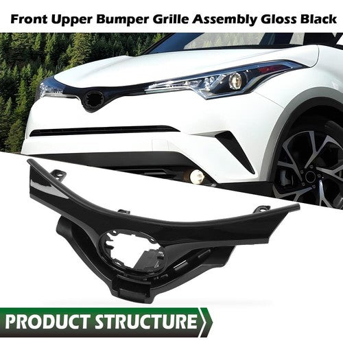 Solid Spare Fit For 18-19 Toyota CHR C-HR Front Upper Bumper Grille Grill Assembly Black