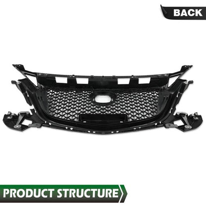 Solid Spare Front Bumper Upper Honeycomb Grille Grill Black Fit For 2017-2018 Mazda 3 Axela