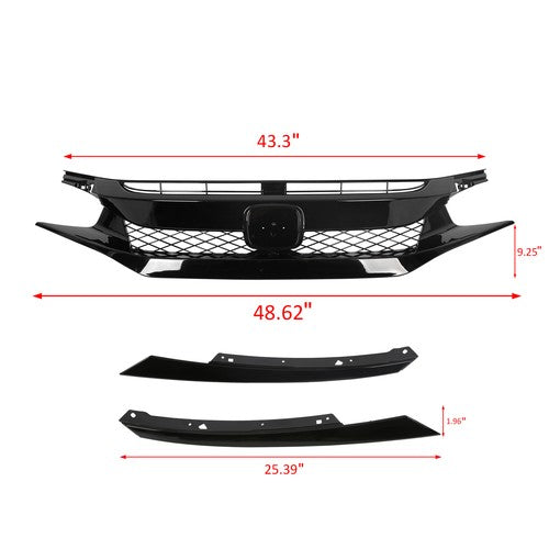 Solid Spare Front Grille For Honda Civic 2019-2021 2020 Coupe Sedan Type-r Style Black Mesh