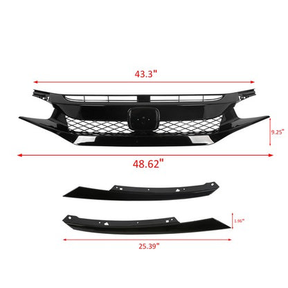 Solid Spare Front Grille For Honda Civic 2019-2021 2020 Coupe Sedan Type-r Style Black Mesh