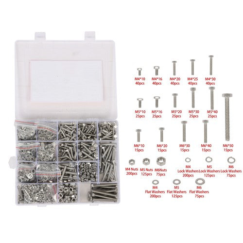 Solid Spare 1600Pack M4 M5 M6 Heavy Duty Nuts Flat and Bolts & Lock Washers Assortment Kit