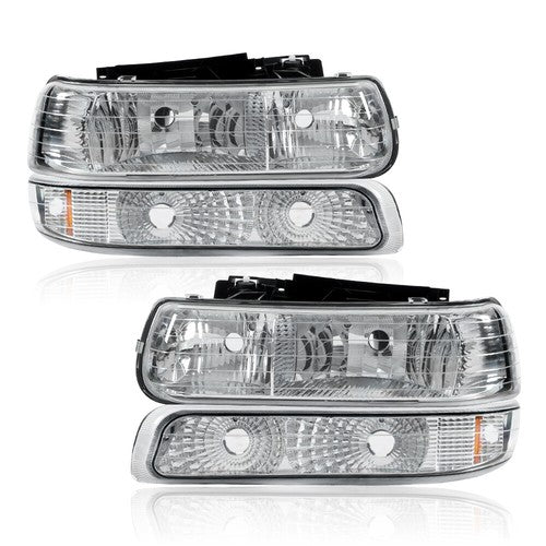 Solid Spare Factory Style Headlights Bumper Fit For 99-2002 Chevy Silverado 1500 2500 3500