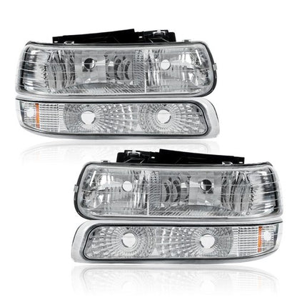 Solid Spare Factory Style Headlights Bumper Fit For 99-2002 Chevy Silverado 1500 2500 3500