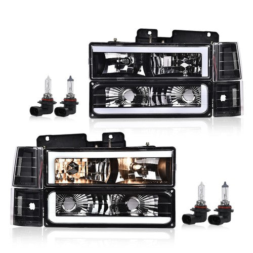 Solid Spare Clear Black LED Tube Headlights Fit For 94-00 Chevy GMC C/K Suburban Blazer