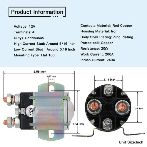 Solid Spare 12v Starter Solenoid Relay 1985-2002 for Yamaha G8 G9 G11 G14 G16 G20 Golf Cart