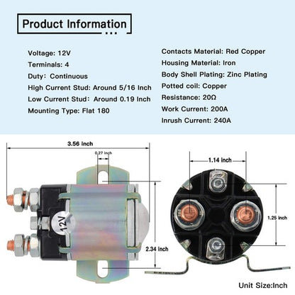 Solid Spare 12v Starter Solenoid Relay 1985-2002 for Yamaha G8 G9 G11 G14 G16 G20 Golf Cart