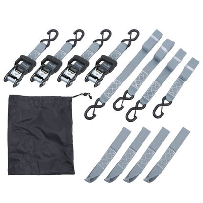 Solid Spare Ratchet Strap*4 Steel+Polyester Gray Fracture Strength 5208lbs 1.6in*8ft S Hooks