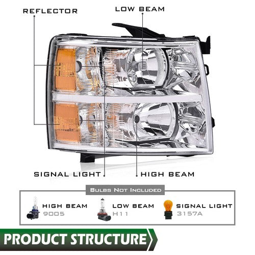Solid Spare Headlight Fit For 07-14 Chevy Silverado 1500 2500HD 3500HD Right Passenger Side