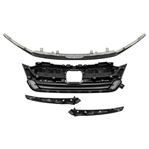 Solid Spare Fit 2019-21 2022 Honda Pilot Front Upper Grille Full Glossy Black Grill Assembly