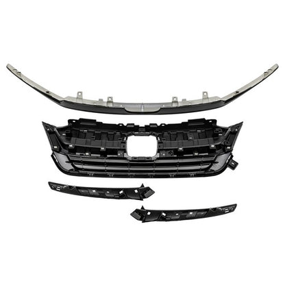 Solid Spare Fit 2019-21 2022 Honda Pilot Front Upper Grille Full Glossy Black Grill Assembly