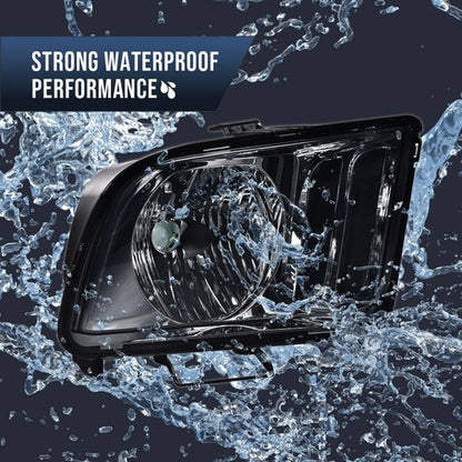 Solid Spare Fit For 2005 2006 2007 2008 2009 Ford Mustang Headlight HeadLamps Smoked/Black