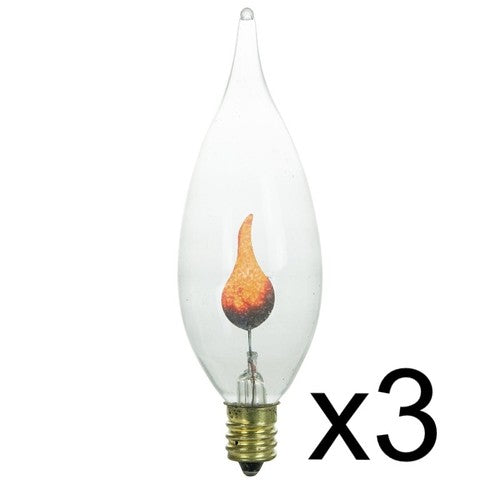 Solid Spare (3) FLICKER FLAME CLEAR LIGHT BULB 3w 3 watt CA-8 CANDELABRA BASE FIRE