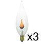 Solid Spare (3) FLICKER FLAME CLEAR LIGHT BULB 3w 3 watt CA-8 CANDELABRA BASE FIRE