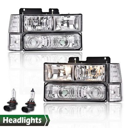 Solid Spare Fit For 94-99 Chevy C/K 1500/2500/3500 Chrome Housing Headlights Clear Reflector