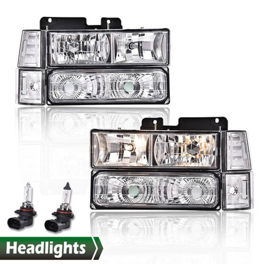 Solid Spare Fit For 94-99 Chevy C/K 1500/2500/3500 Chrome Housing Headlights Clear Reflector