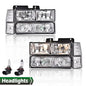Solid Spare Fit For 94-99 Chevy C/K 1500/2500/3500 Chrome Housing Headlights Clear Reflector