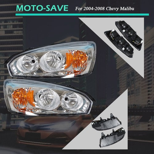 Solid Spare Driver + Passenger Side Headlights Headlamps Halogen For Chevy Malibu 2004-2008