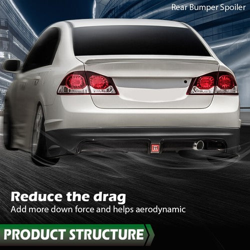 Solid Spare Rear Bumper Spoiler w/ LED Brake Light + Muffler Tip Fit For 06-11 Honda Civic