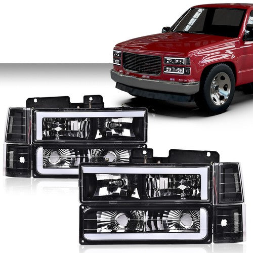 Solid Spare Clear Black LED Tube Headlights Fit For 94-00 Chevy GMC C/K Suburban Blazer