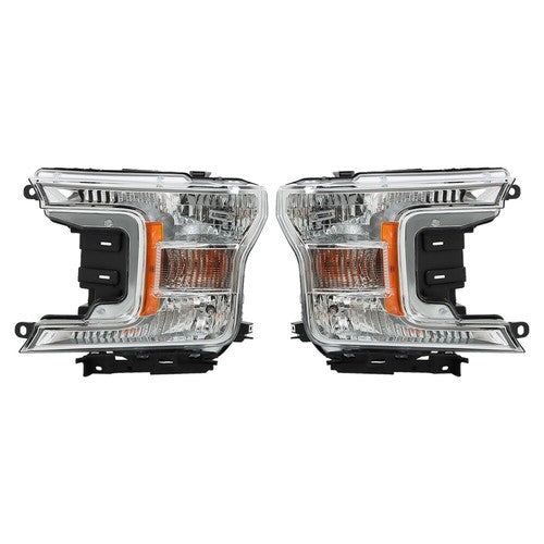 Solid Spare Fit For Ford F-150 2018 2019 2020 LH+RH Headlights Headlamps Clear Lens Halogen