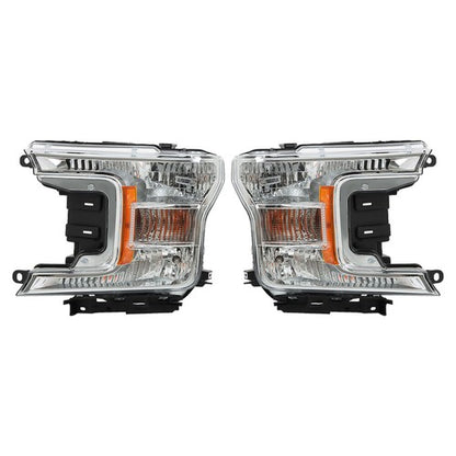 Solid Spare Fit For Ford F-150 2018 2019 2020 LH+RH Headlights Headlamps Clear Lens Halogen
