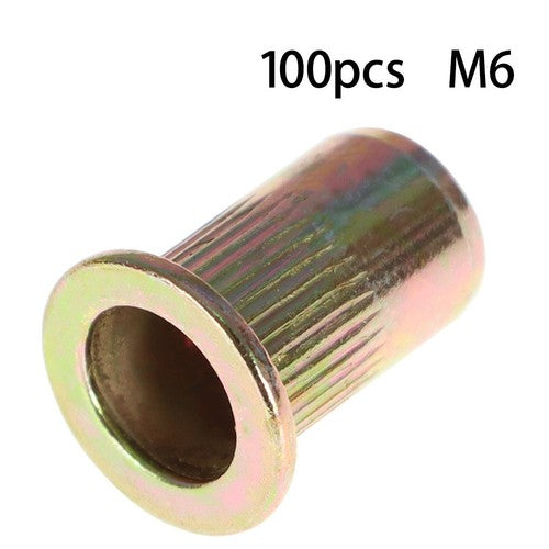 Solid Spare M6 Metric Carbon Steel Rivet Nut Flat Head Threaded Insert Nutsert 100 Pcs