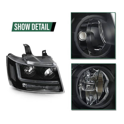Solid Spare Clear/Black LED DRL Headlights Fit For 2007-2014 Chevy Avalanche Tahoe Suburban
